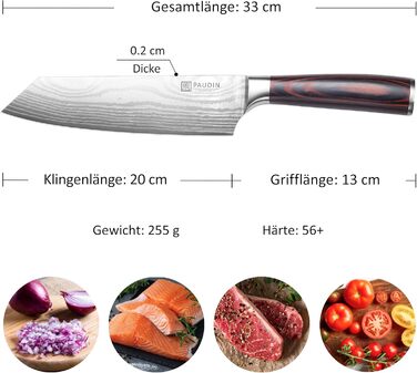 Нож поварской из высокоуглеродистой нержавеющей стали 20 см Kiritsuke PAUDIN