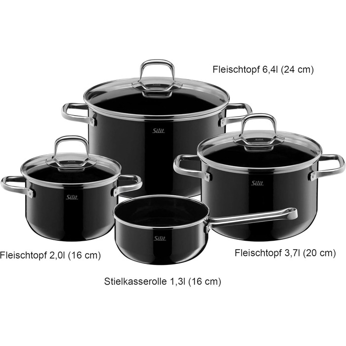 Набор кастрюль 4 предмета Black Elegance Line Silit
