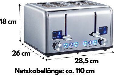 Тостер Steinborg XXL / 1630 Вт / цифровой дисплей / на 4 ломтика / с насадкой для булочек / функция размораживания / выдвижной лоток для крошек