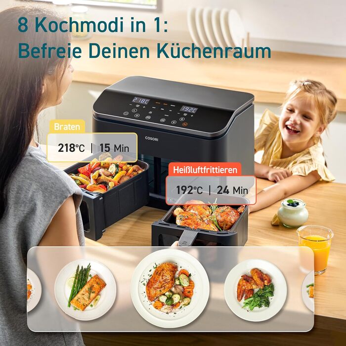 Аэрофритюрница двухкамерная 8,5 л 1800 Вт Balck XXL COSORI